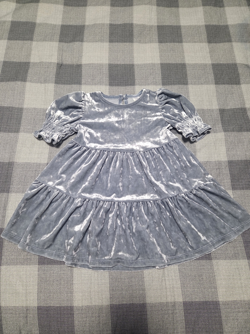 2 For $10 - Gap Toddler Girl Grey Velvet Tiered Puff Sleeve Dress Size 2T/2 Year